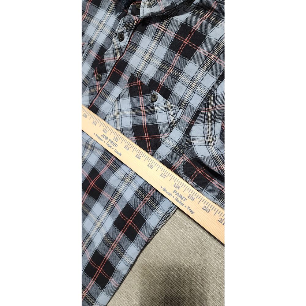 By Junkfood Plaid Flannel Shirt Mens Large Blue Black Long Sleeve Button Up - Picture 5 of 11
